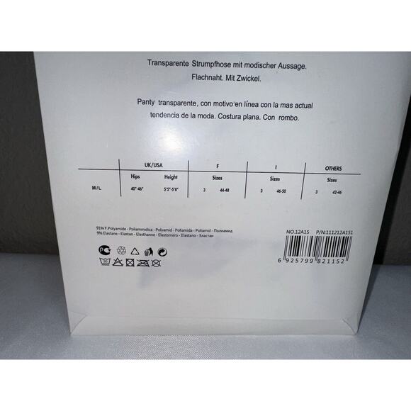 Manzi Black Floral Flower Pattern Angelika Tights Pantyhose Hosiery Medium Large - Picture 3 of 3